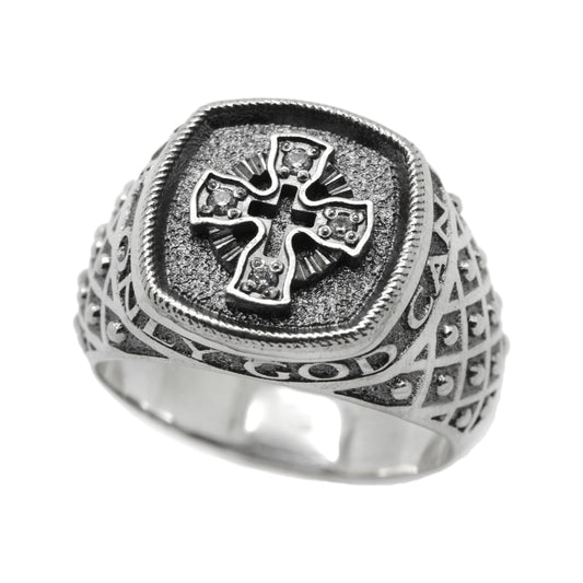 Anillo de hombre con cruz cristiana y oración en plata de ley 925