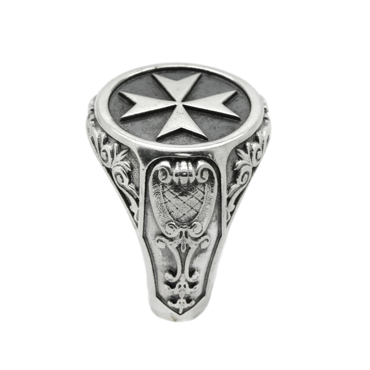 Maltese Cross Knights Hospitaller Sterling Silver Mens Ring Signet