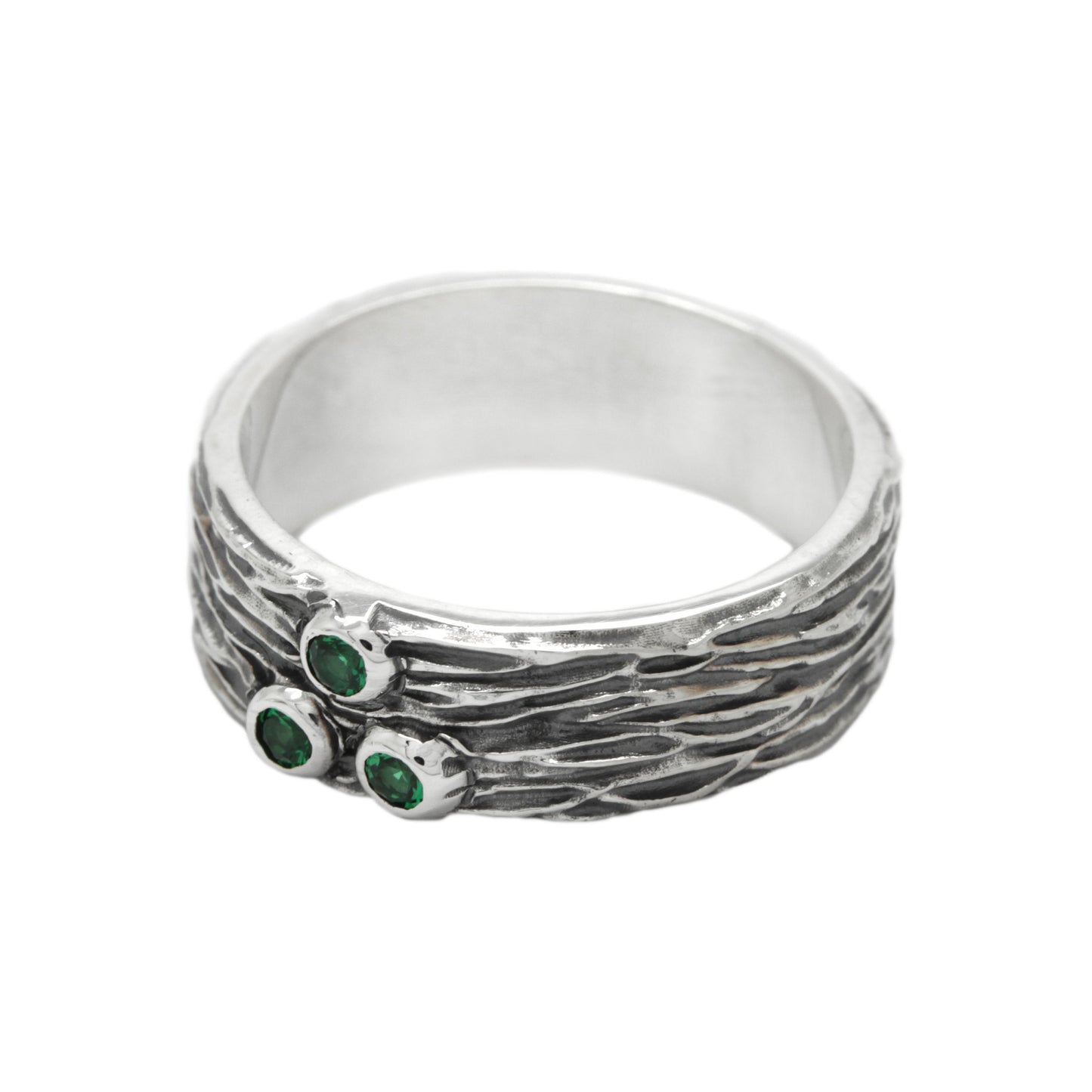 Woody Style Engagement Silver Ring with Green Gemstones