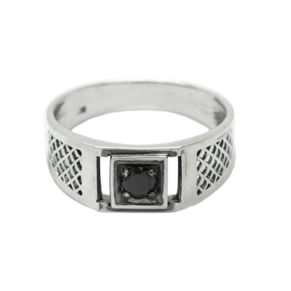 Light Men Ring Silver 925 with Round Black Zircon, Pinky Ring