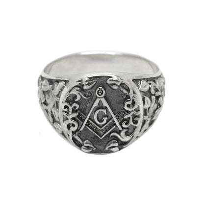 Freemasonry Square and Compass, Sterling Silver Mens Ring Signet