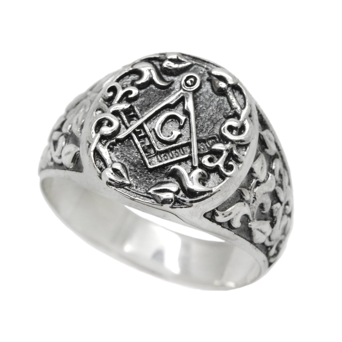 Svobodné zednářství Square and Compass, Sterling Silver Mens Ring Signet