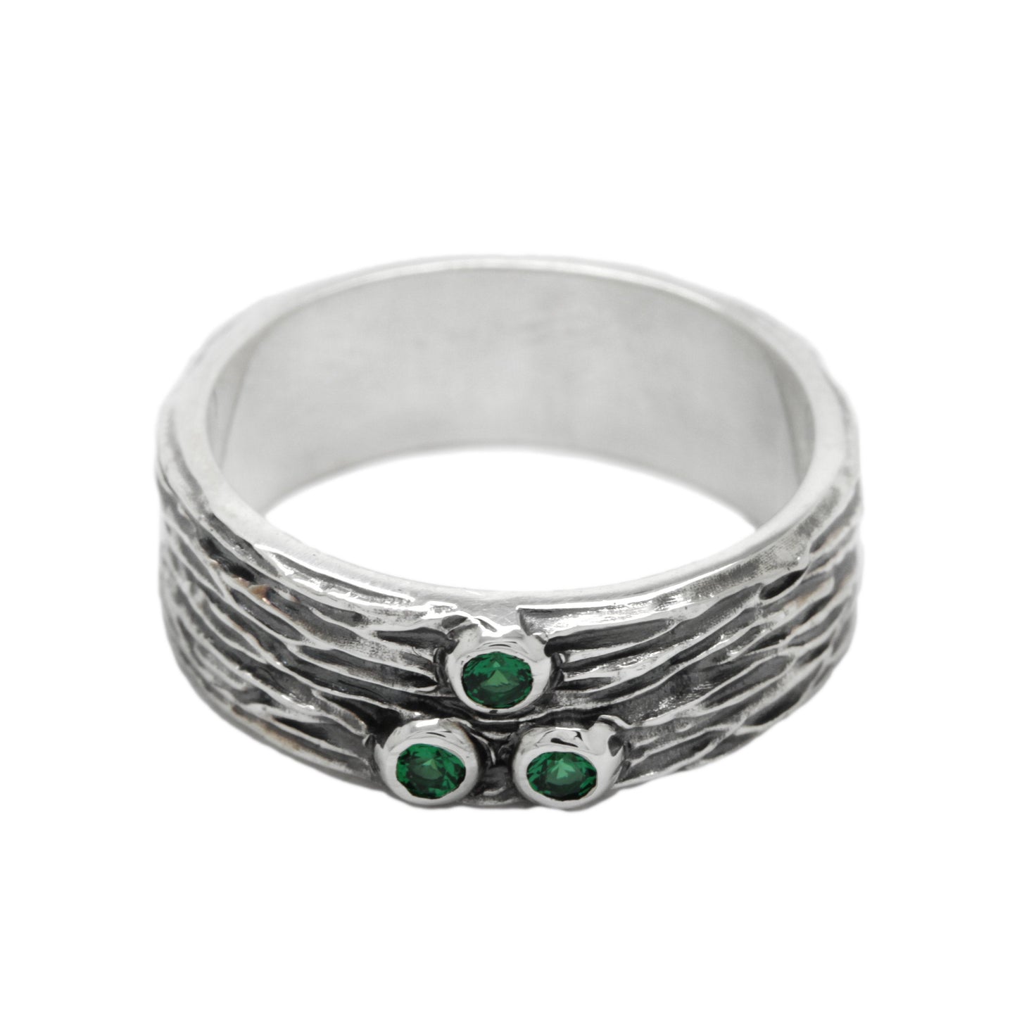 Woody Style Engagement Silver Ring with Green Gemstones