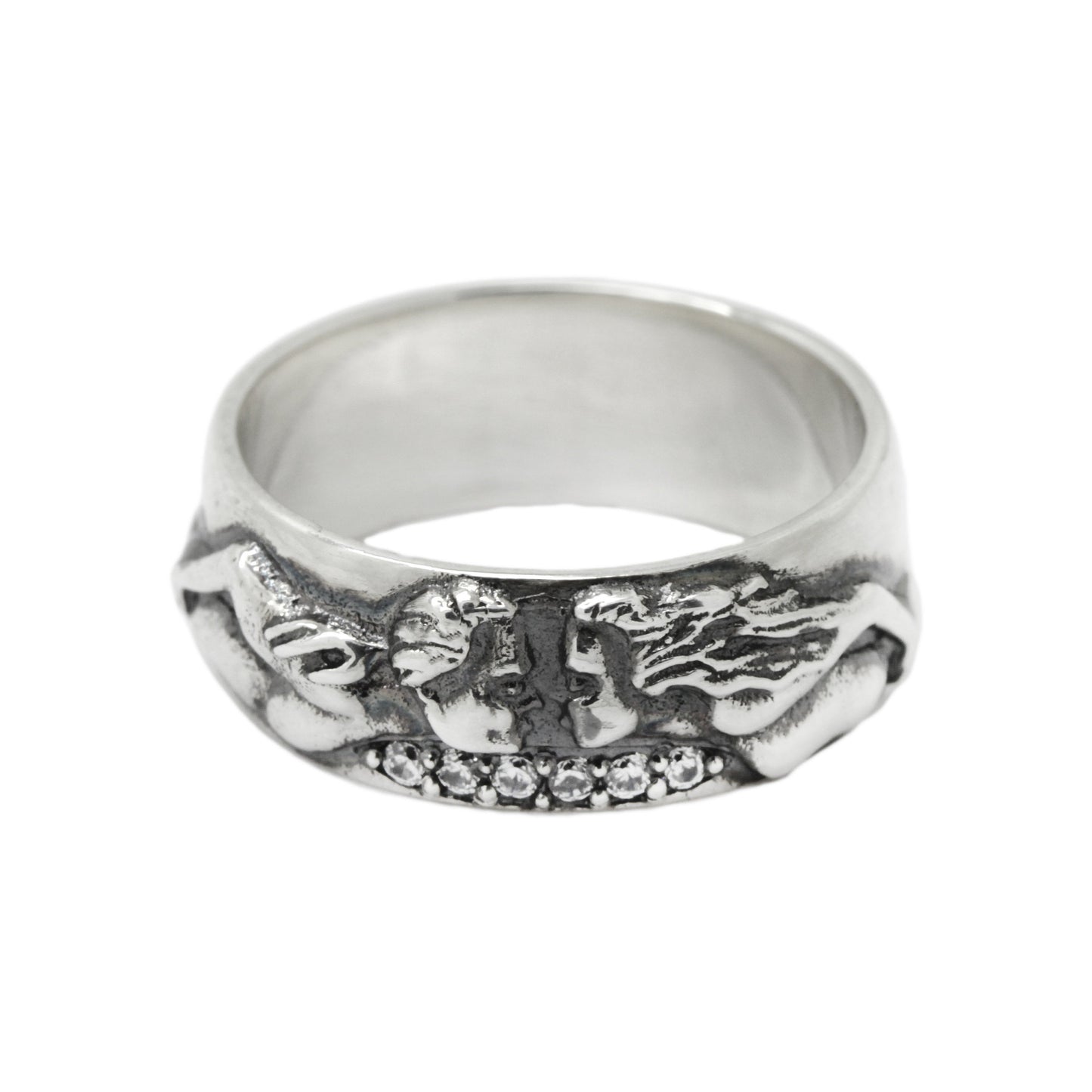 Romeo and Juliet Sterling Silver Dark Engagement Ring, Womens Band Ring