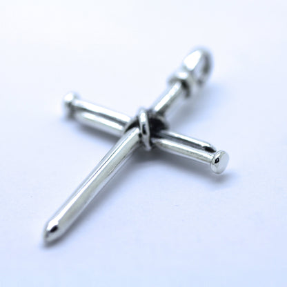 Crossed Nails Christian Pendant Sterling Silver, Mens Pendant Cross