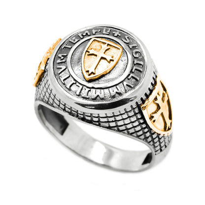 The Seal of Soldiers of Temple Ring Silver 925 and Gold 14K