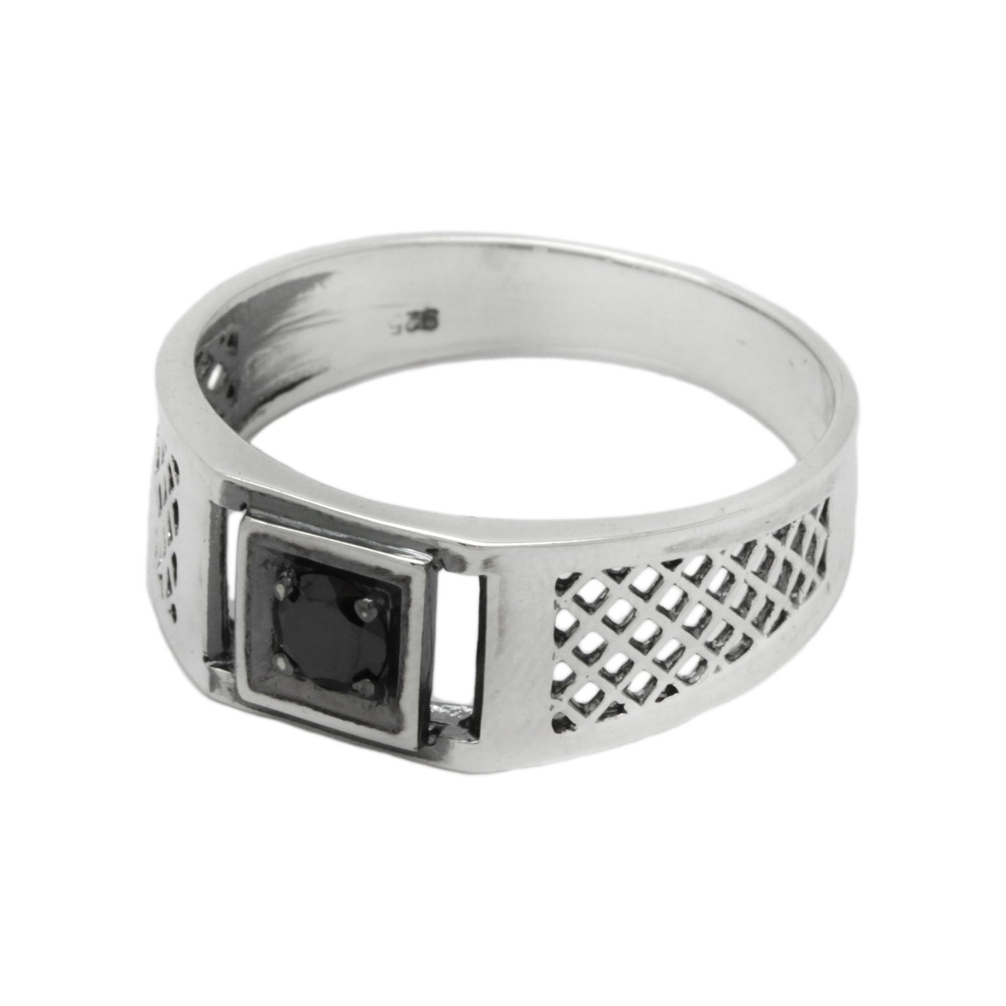 Light Men Ring Silver 925 with Round Black Zircon, Pinky Ring