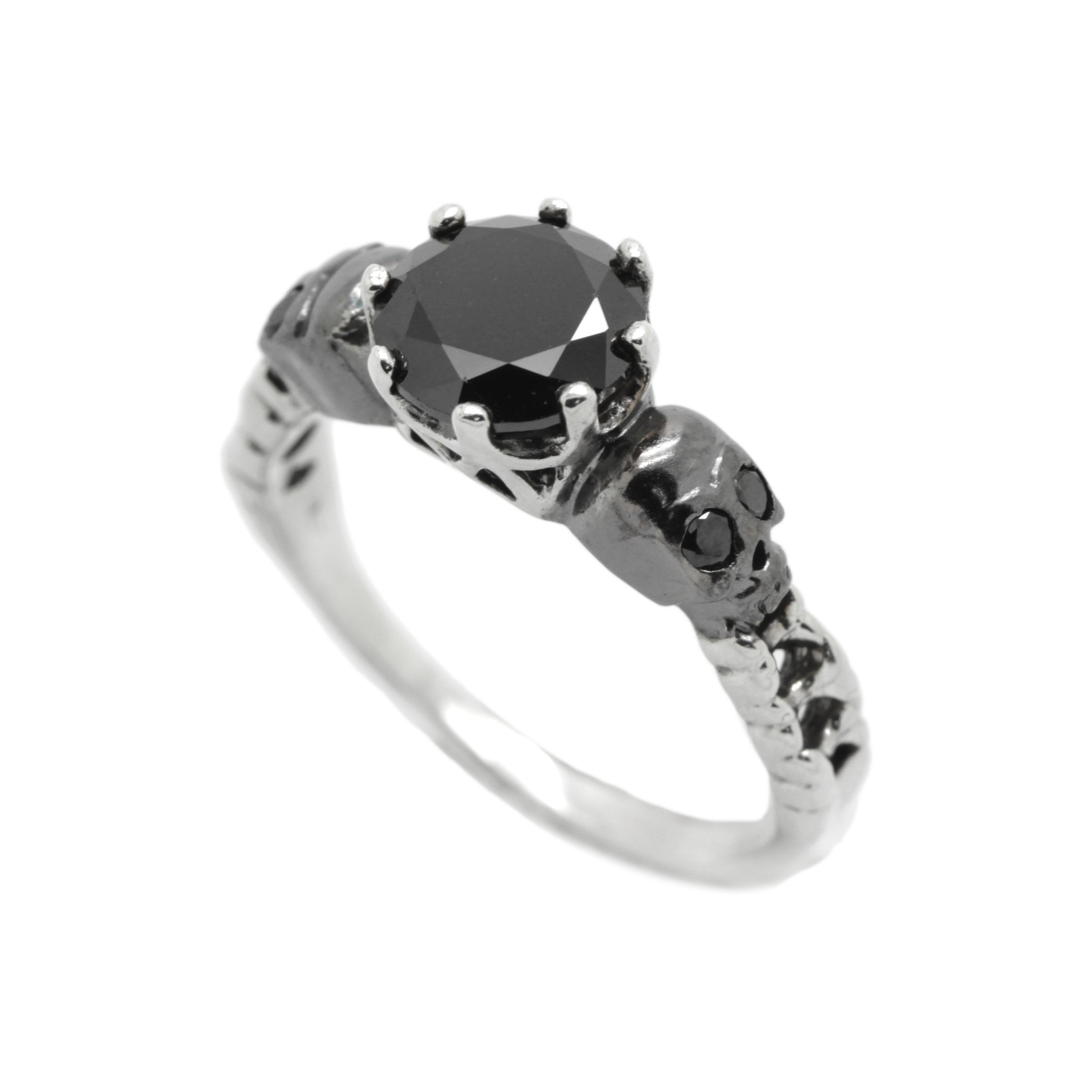 Gothic Wedding Ring 2.20 Ct Black Cushion Gemstone Skull 2024 Engagement Ring 925 Sterling Silver Creepy Ring for Ladies