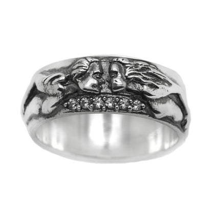 Romeo and Juliet Sterling Silver Dark Engagement Ring, Womens Band Ring