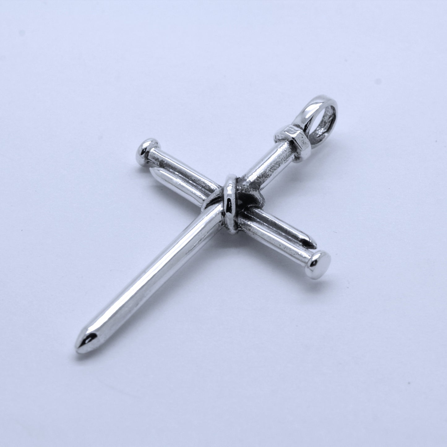 Crossed Nails Christian Pendant Sterling Silver, Mens Pendant Cross