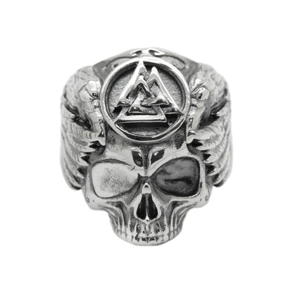 Valknut mit Rabenschädel, Wikinger-Odin-Ring, Herrenring aus Sterlingsilber