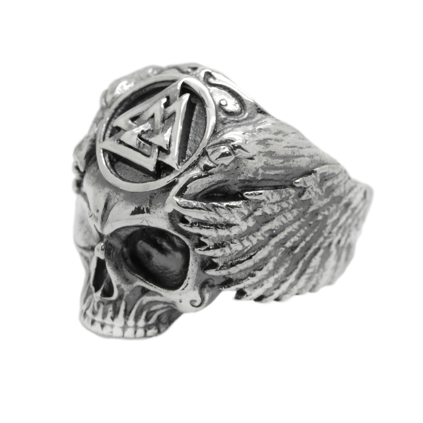 Valknut mit Rabenschädel, Wikinger-Odin-Ring, Herrenring aus Sterlingsilber