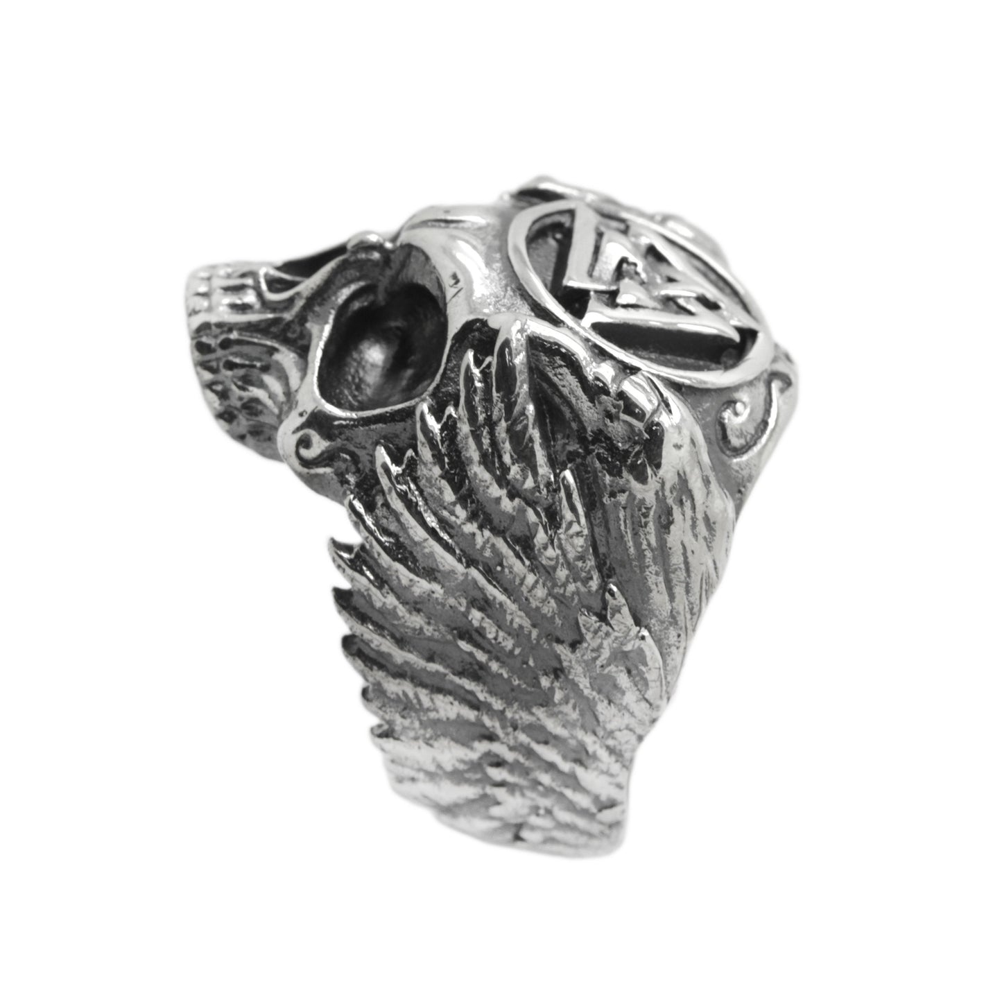 Valknut with Ravens Skull, Viking Odin Ring, Mens Sterling Silver Ring
