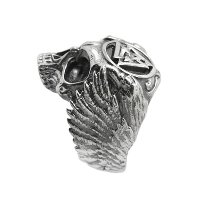 Valknut mit Rabenschädel, Wikinger-Odin-Ring, Herrenring aus Sterlingsilber