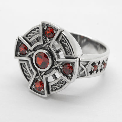 Irisches Wikinger-Keltisches Kreuz mit Zirkonen, Edelsteinen, Sterlingsilber, Unisex-Ring-Siegel