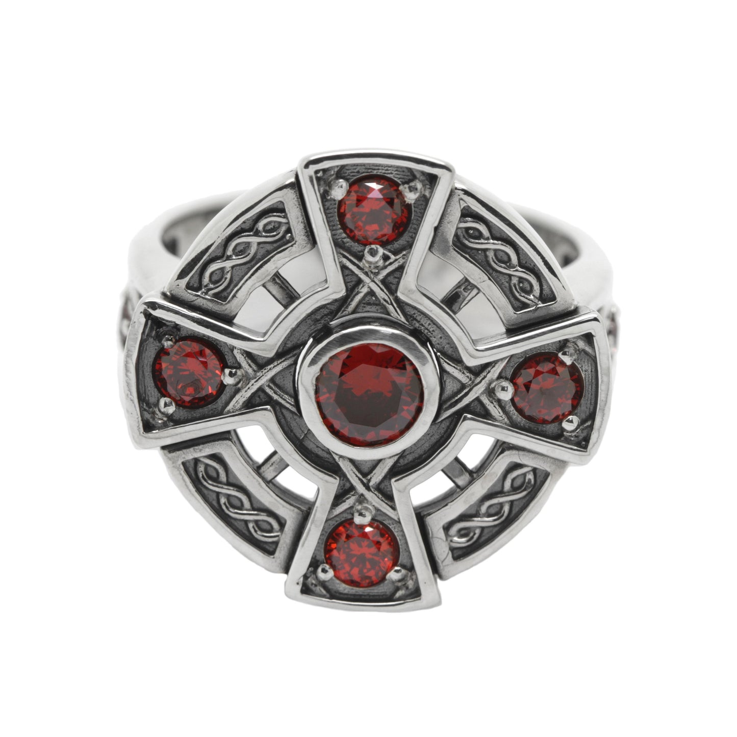 Irish Viking Celtic Cross with Zircons Gemstones Sterling Silver Unisex Ring Signet