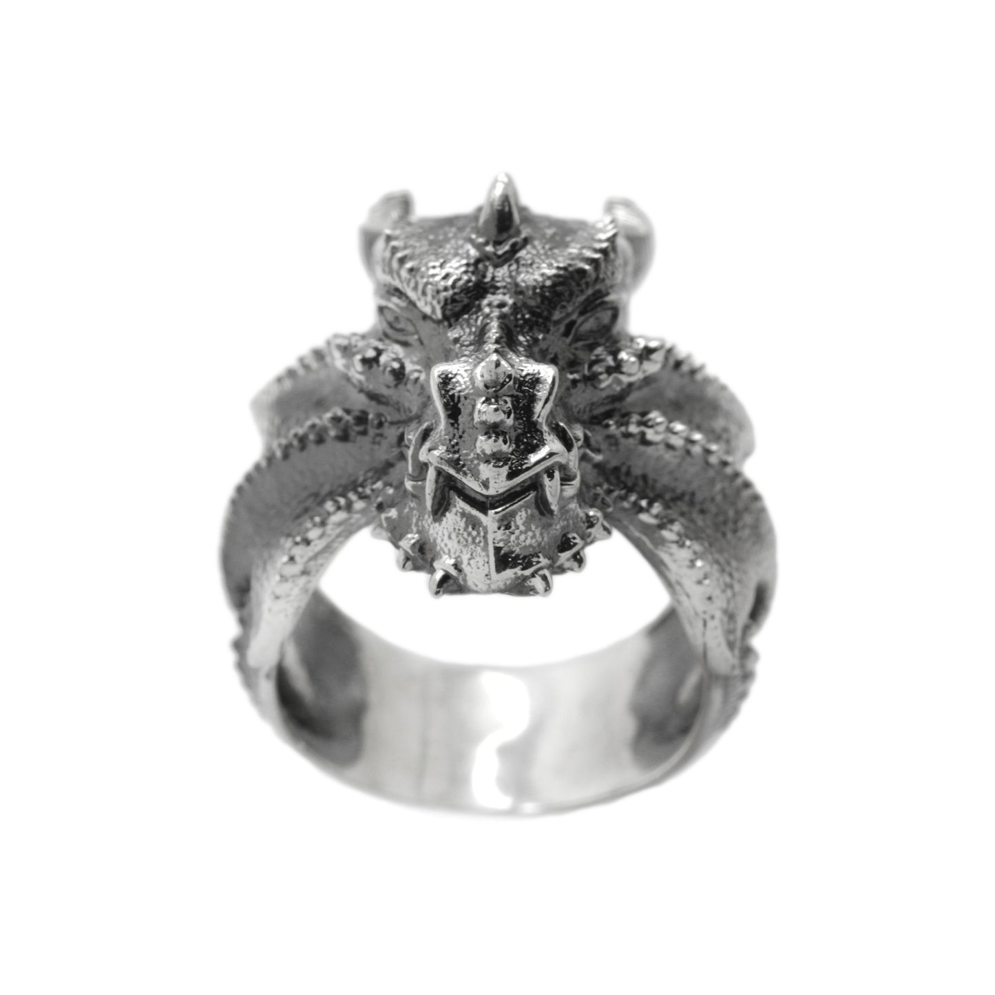 Lucky Feng Shui Celestial Water Dragon Amulet Mens Blacked Silver Ring