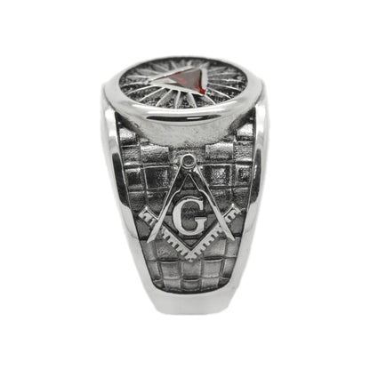 Masonic Pyramid, Eye of Providence, Freemasonry Silver Ring with Triangle Gemstone