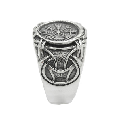 Vikingský prsten s Vegvisir Runic Compass, Nordic Jewelry Pánské Sterling Silver Ring Signet