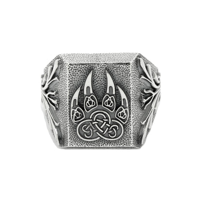 Viking Wolf Ring, Wolf Paw, Wolf Ring Men, Sterling Silver 925 Ring Signet