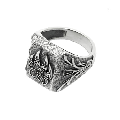 Viking Wolf Ring, Wolf Paw, Wolf Ring Men, Sterling Silver 925 Ring Signet