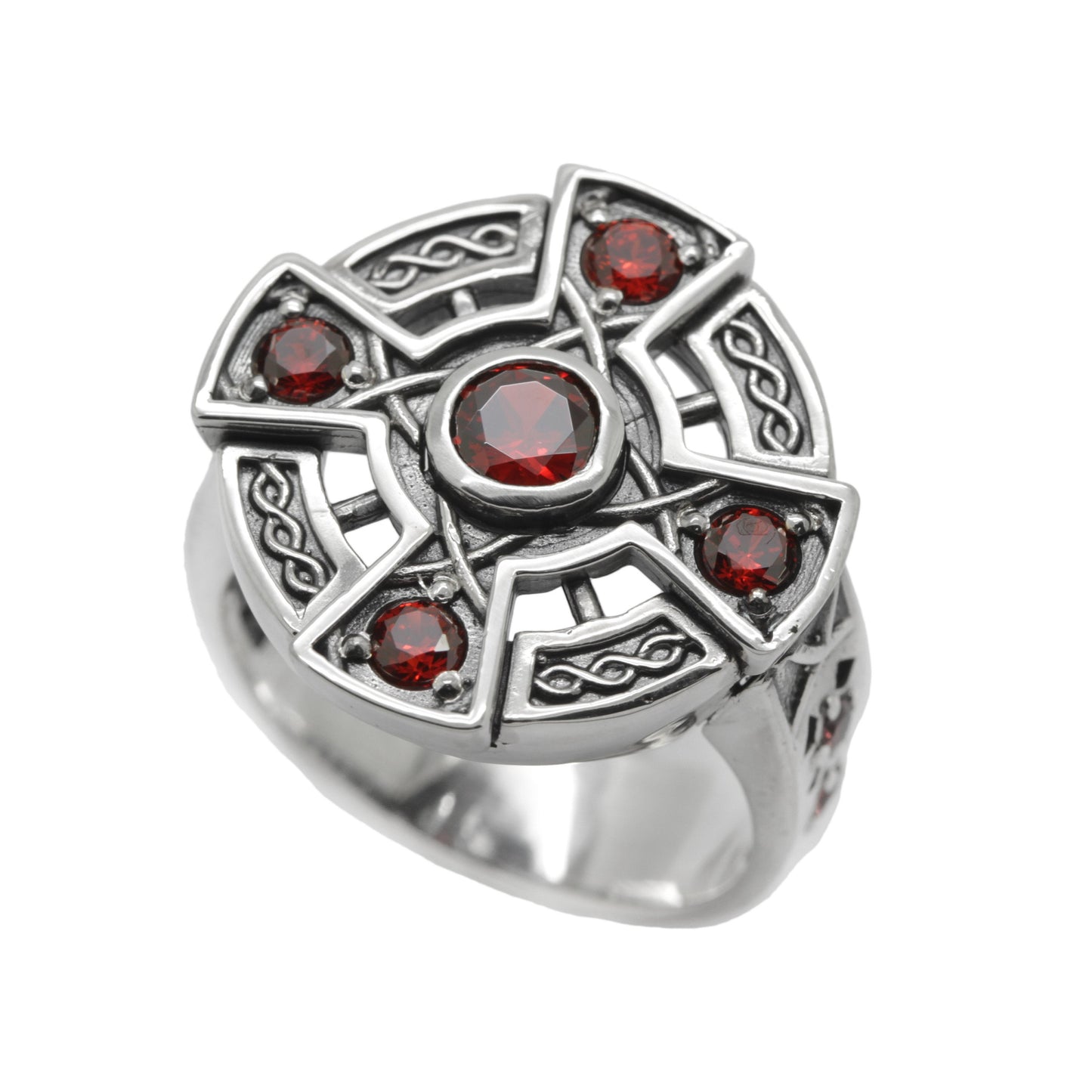 Irský vikingský keltský kříž s drahokamy zirkony Sterling Silver Unisex prsten Signet