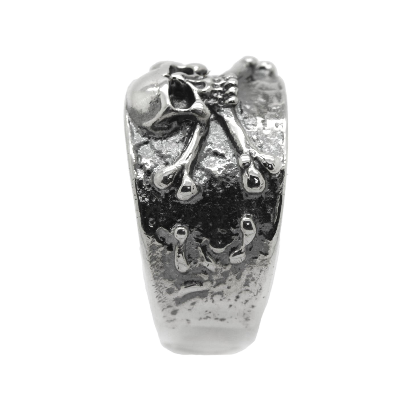 A Huge Skull and Bones Band Mens Silver Ring, Jolly Roger Pirate Ring Men