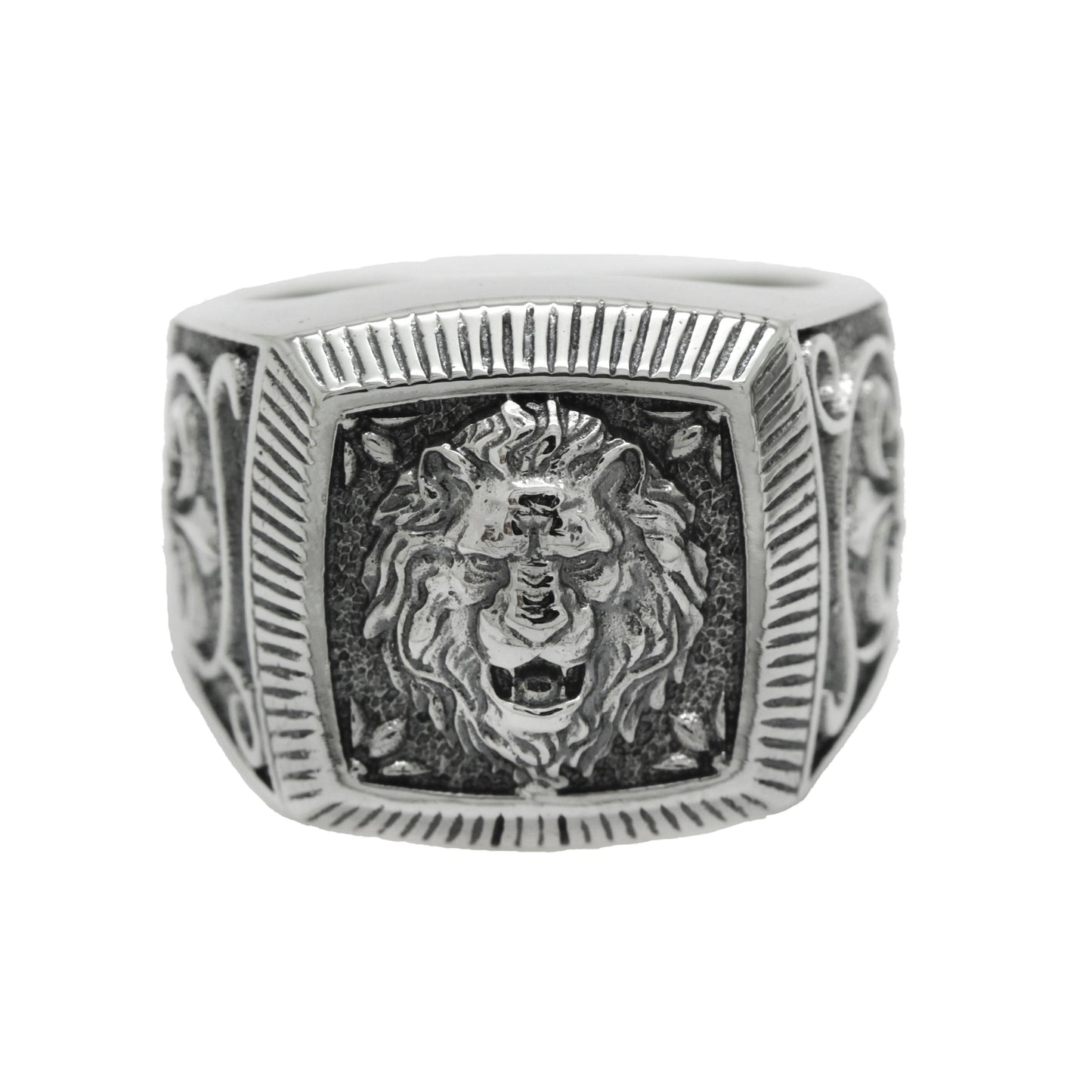 Leo Zodiac Heraldry, Fleur de lis Ring Men, Lion Top Sterling Silver Ring Square Signet