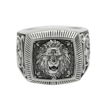 Löwe-Sternzeichen-Heraldik, Fleur-de-lis-Ring für Männer, Löwe-Top-Ring aus Sterlingsilber, quadratisches Siegel