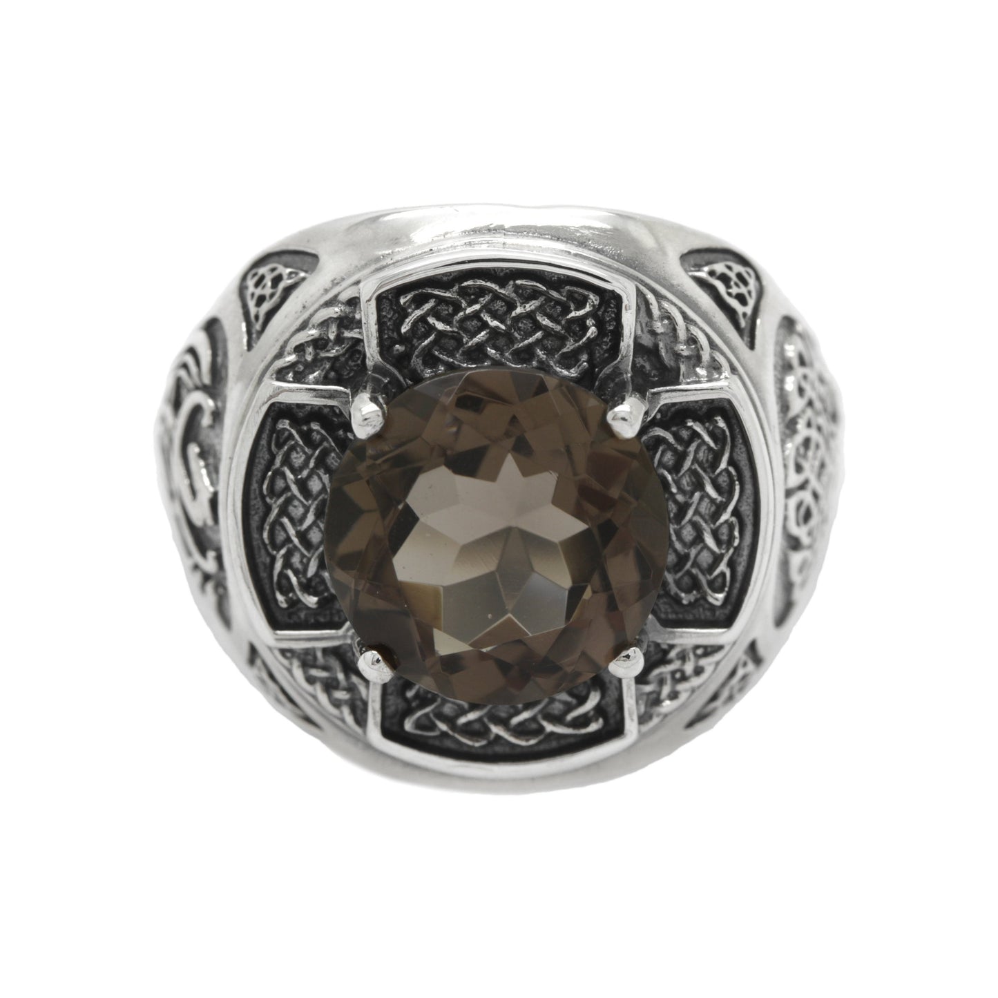 Keltischer Unisex-Ring mit natürlichem Rauchquarz, Silber 925