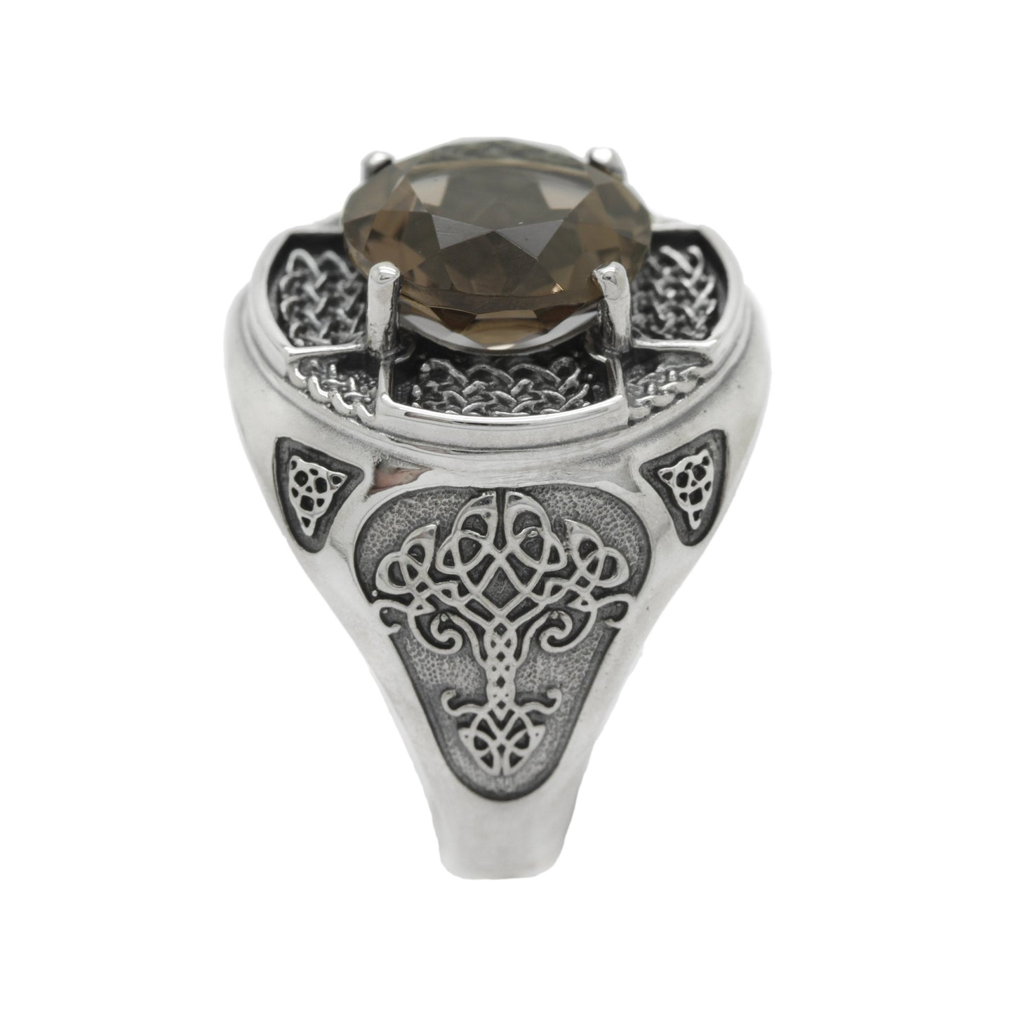 Keltischer Unisex-Ring mit natürlichem Rauchquarz, Silber 925