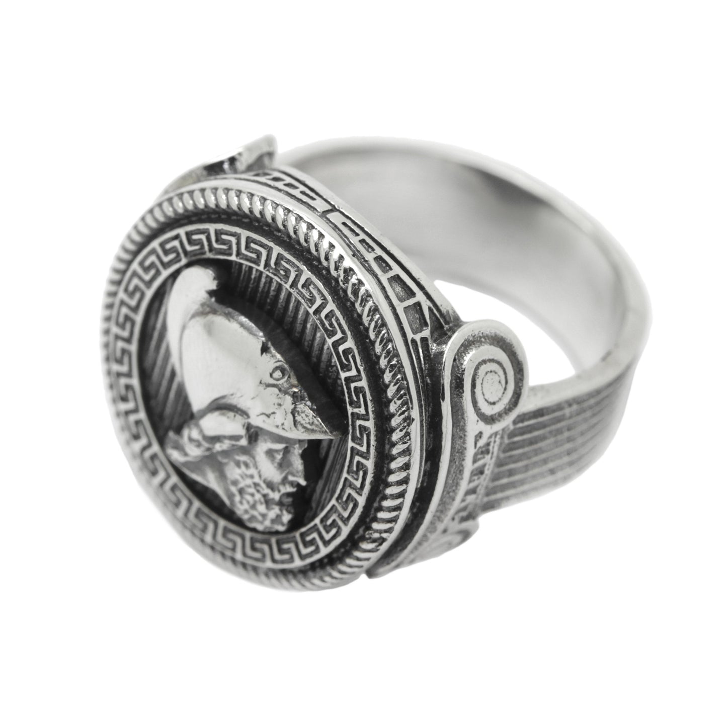Ares Ring, griechischer Gott des Mutes und des Krieges, Sterlingsilber, rundes Herren-Siegel, griechischer Mäander