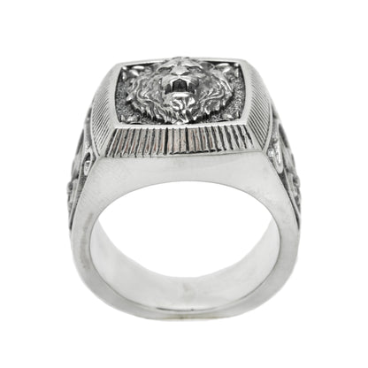 Heraldika Leo Zodiac, Fleur de lis Ring Men, Lion Top Sterling Silver Ring Square Signet