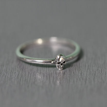 Small Skull Engagement Simple Ring, Gothic Wedding ring, Skeleton Sterling Silver Ring