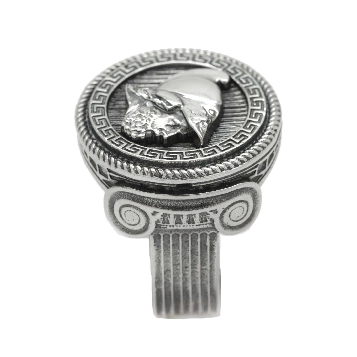 Ares Greek God of Courage and War Ring Sterling Silver Round Top Mens Signet Greek Meander