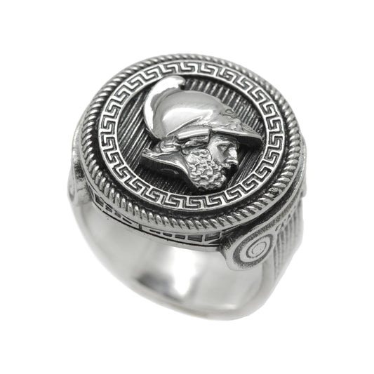 Ares Greek God of Courage and War - Mens Signet Sterling Silver Ring