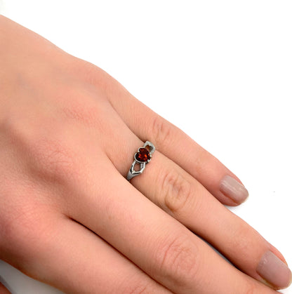 Claddagh Heart Genuine Garnet Sterling Silver Engagement Ring