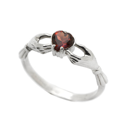 Claddagh Heart Genuine Garnet Sterling Silver Engagement Ring