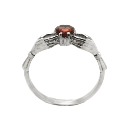 Claddagh Heart Genuine Garnet Sterling Silver Engagement Ring