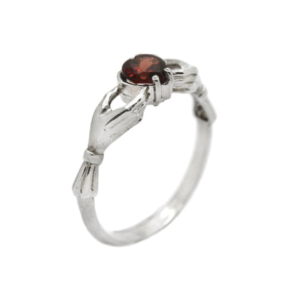 Claddagh Heart Genuine Garnet Sterling Silver Engagement Ring