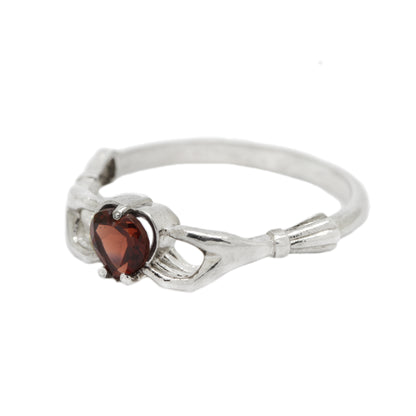 Claddagh Heart Genuine Garnet Sterling Silver Engagement Ring