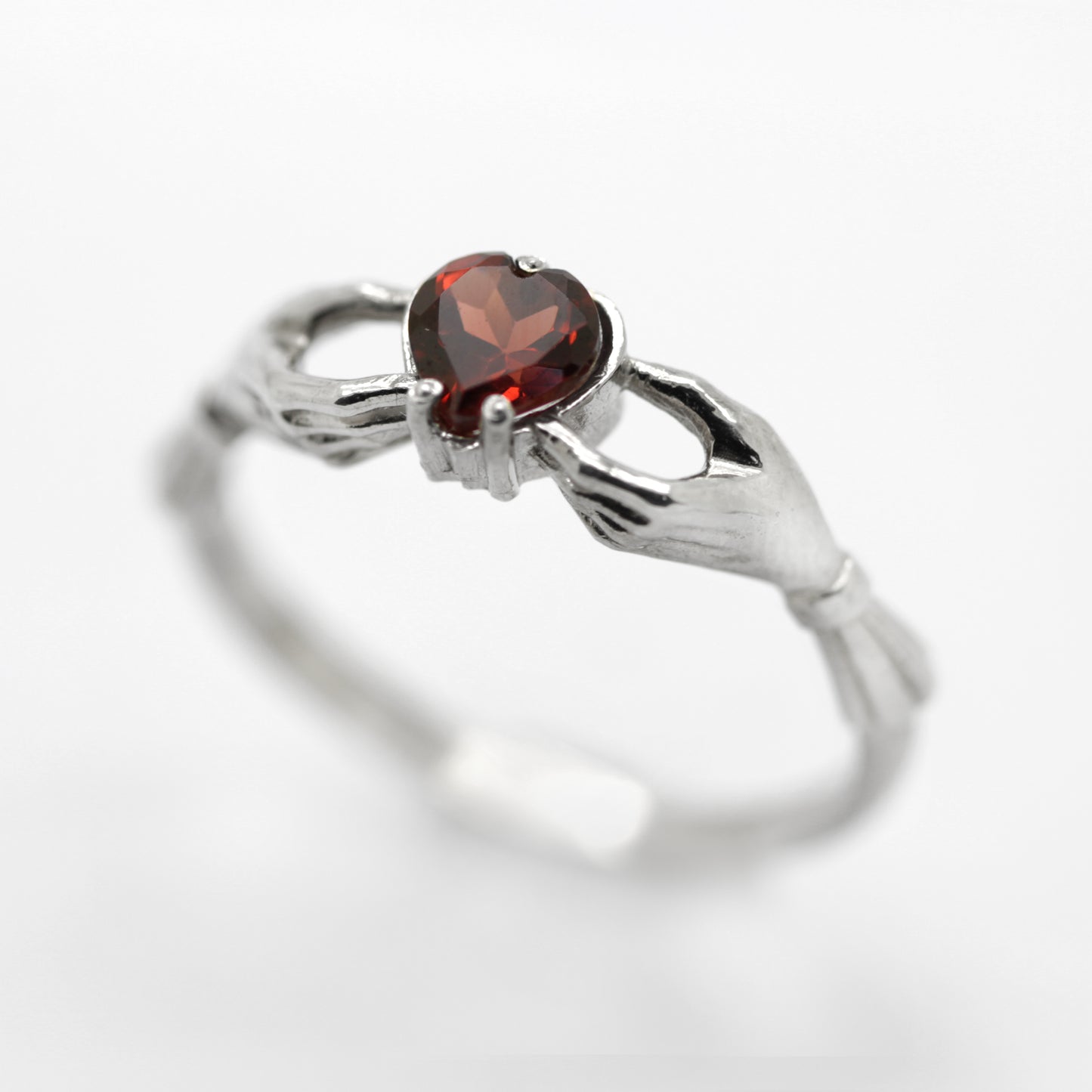 Claddagh Heart Genuine Garnet Sterling Silver Engagement Ring