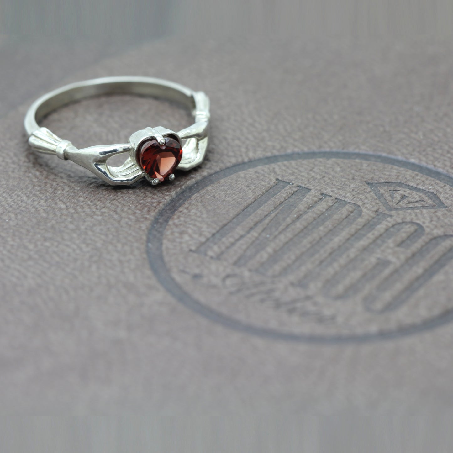 Claddagh Heart Genuine Garnet Sterling Silver Engagement Ring