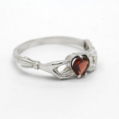 Claddagh Heart Genuine Garnet Sterling Silver Engagement Ring