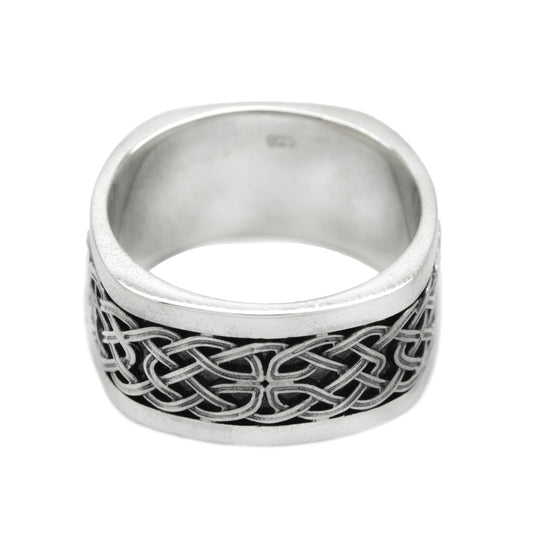 Sterling silver Viking ring for men featuring a Celtic knot design inspired by Nordic and Irish heritage. This ethnic ring combines Norse symbolism with rugged elegance. Ideal as a Viking wedding ring, engagement ring, or pagan gift for him. A bold statement for lovers of Celtic and Viking jewelry.