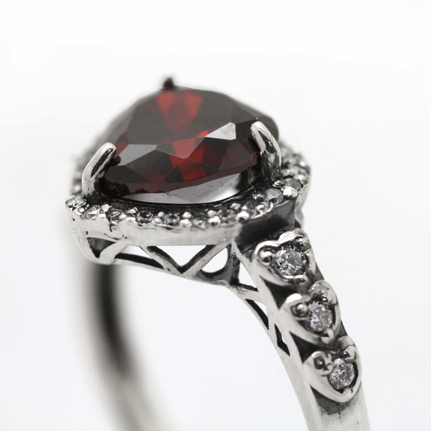 Classic Beautiful Garnet Zircon Color Heart Cut Gemstone, Sterling Silver Women Ring