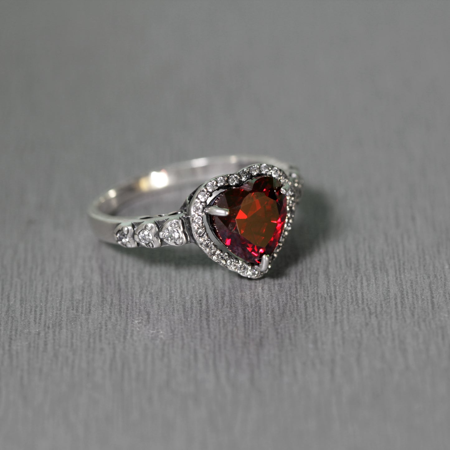 Classic Beautiful Garnet Zircon Color Heart Cut Gemstone, Sterling Silver Women Ring